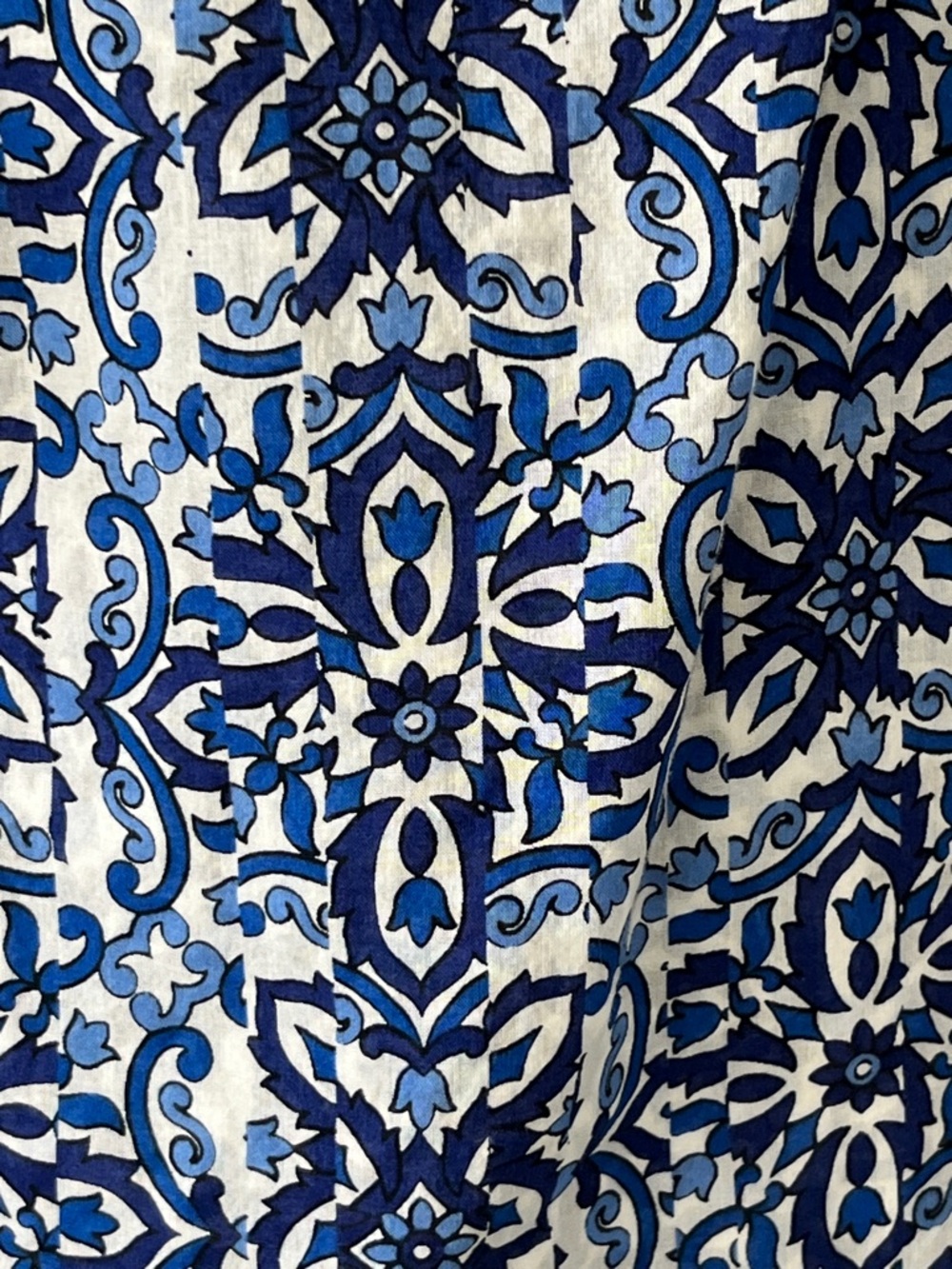 Milly Blue and White Printed Peasant Blouse with Pink Tassel - Picture 7 of 15